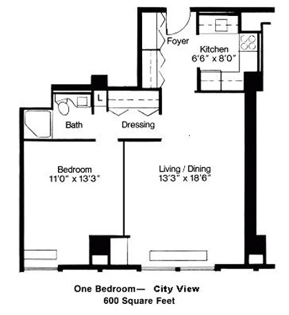 Mansion House Saint Louis City View One Bedroom Apartment Floorplan